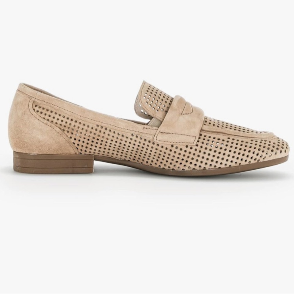 Gabor Beige Suede Perforated Loafers, Size 8